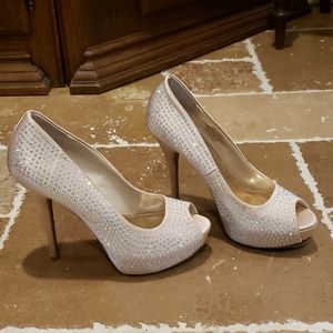 Jennifer Lopez light pink and rhinestone stilettos
